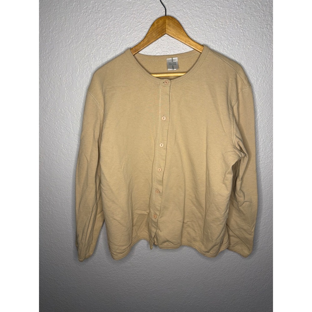 Vintage Silver Wear Cardigan Womens Large Tan Good Button Front French Terry